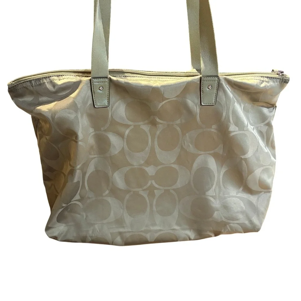 Coach Getaway Sage Green Nylon Signature Packable Weekender Tote Bag Pouch READ